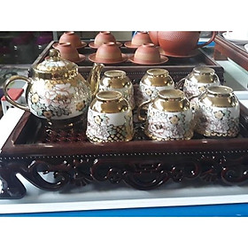 Bộ ấm sứ 6 ly trà ( kèm khay gỗ )