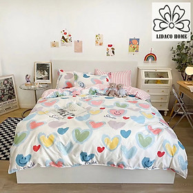 Bộ chăn ga gối cotton LIDACO PL1 - Tim mặt cười SP001471