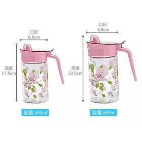 Combo hai Bình đựng nước mắm,đựng dầu ăn thuỷ tinh cao cấp họa tiết hoa hồng 660ml, 480ml