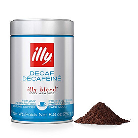 Cà phê dạng hạt hoặc bột pha máy illy Coffee Decaffeinated Medium roasted- 250gr Whole bean - 100% Arabica - Tách Cafein hương thơm tinh tế của caramel, hoa cam và hoa nhài.