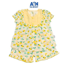 Bộ quần áo ngắn bé gái họa tiết Hoa Sứ vàng xanh linen xước - AICDBGNOSE1N - AIN Closet