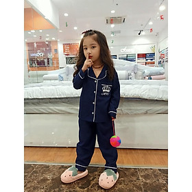 pijama phi lụa mờ dài tay in vương miện cho bé từ 14 đến 40kg 0205