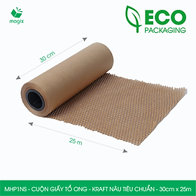 MHP1NS - 30cm x 25m -  Cuộn giấy tổ ong chống sốc - Kraft nâu Tiêu Chuẩn - Giấy gói hàng, gói quà