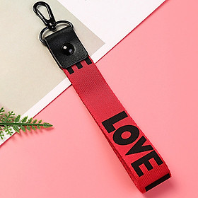 Móc khóa dây Strap dây vải chữ WE LOVE - đỏ