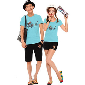 Bộ Áo Thun Đôi Nam Nữ Xích Lô Màu Xanh Thiên Thanh - L