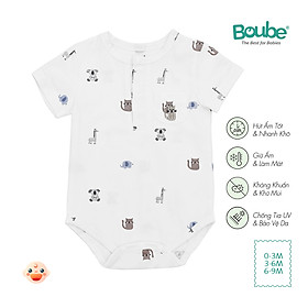 Bộ liền thân tam giác, bodychip ngắn tay họa tiết cho bé sơ sinh Boube, vải Cotton organic thoáng mát - Size 0-9M