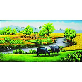 Mua Tranh đính đá-Làng Quê-cánh đồng lúa và Trâu chưa đính
