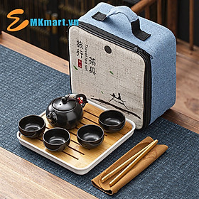 Mua Bộ Bình Trà Tử Sa Tráng Men Mờ Có Túi Đựng Đi Du Lịch Tiện Lợi Gồm 1 Ấm Trà  4 Tách  1 Khay Trà (Tặng Kèm Khăn Lau Và Gắp Tre)