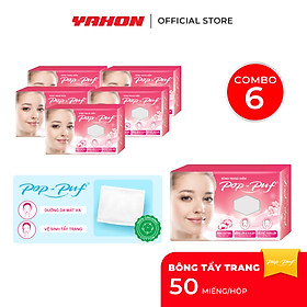 Bông Tẩy Trang Cotton POP-PUF Mềm Mịn, Có Thể Tách Lớp | 50 Miếng/Hộp, 6*8cm/Miếng