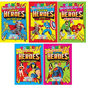 Sách Tô Màu - Super Heroes Siêu Anh Hùng - Rèn Luyện IQ EQ CQ - Tặng Kèm 18 Stickers Mỗi Tập - Combo 5 Cuốn - Việt Thư