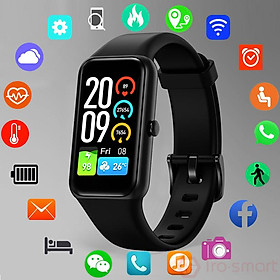 Full Touch Band SMART Fitness Bracelet Men Women Thể thao băng thông minh huyết áp oxy theo dõi nhịp tim thông minh Đồng hồ thông minh màu không thấm nước: Đen