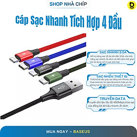 Cáp sạc đa năng Baseus Rapid Series 4 trong 1 cho iPhone/ iPad, Smartphone & Tablet Android (3.5A, 1.2M, Type C/ Micro/ IP , Fast charge 4 in 1 Cable)- Hàng chính hãng