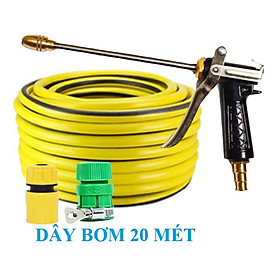 Bộ dây vòi xịt nước rửa xe, tưới cây . tăng áp 3 lần, loại 20m 206701-2 đầu đồng,cút,nối vàng+tặng mở chai