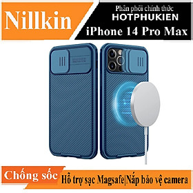 Ốp lưng MagSaffe chống sốc cho iPhone 14 Pro Max (6.7 inch) bảo vệ Camera hiệu Nillkin Camshield Pro chống sốc cực tốt, chất liệu cao cấp, có khung & nắp đậy bảo vệ Camera - hàng nhập khẩu - Xanh