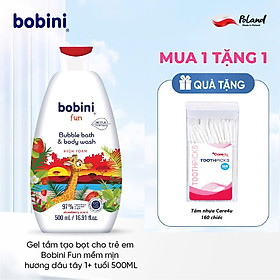 [ TẶNG 1 HỘP TĂM NHỰA CARE4U ] Gel tắm tạo bọt cho trẻ em Bobini Fun mềm mịn hương dâu tây 1+ tuổi 500ML