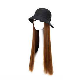 Tóc giả gắn mũ tai bèo đen thẳng dài, tóc mũ giả, mũ tóc giả [tặng lưới chụp