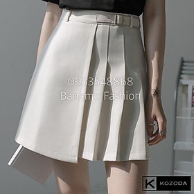 Chân váy xếp ly phối đai lệch chân váy ngắn dáng chữ A chất tuyết mưa thời trang công sở Banamo Fashion 5318
