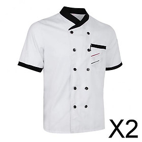 2xChef Jacket Uniform Short Sleeve Hotel Kitchen Apparel Cook Coat M White