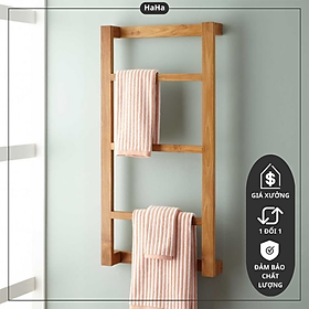 Giá gỗ gắn tường treo khăn nhà tắm 3 tầng KGTT02