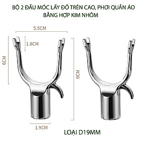 Combo 2 đầu móc lấy đồ trên cao, treo quần áo đa năng bằng hợp kim nhôm