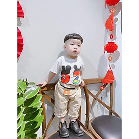Set áo thun + quần kaki mềm co giãn in hình siêu cưng cho bé 14-24kg
