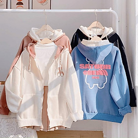 Áo Khoác Hoodie Phối NÓn Hai Lớp Gấu AGE Siêu XInh