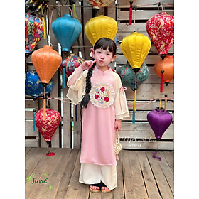 Bộ áo dài cho bé gái mẫu Hoa phú quý diện tết đón xuân năm mới 10-40kg mềm mát