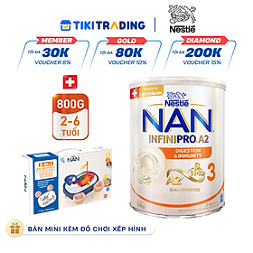 Sữa bột NAN INFINIPRO A2 800g Thụy Sĩ 3 với đạm quý A2 tiêu hóa tốt sau 7 ngày và 6HMO tăng cường đề kháng (2 - 6 tuổi) - Tặng Bàn mini kèm đồ chơi xếp hình