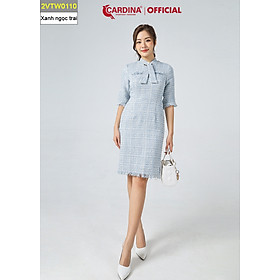 Đầm Nữ CARDINA Chất Dạ Tweed Cao Cấp Dáng Suông Nhấn Eo Nhẹ Cổ Tim Có Nơ Điệu Đà 2VTW01