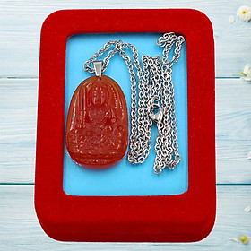 Vòng cổ mặt Văn Thù Bồ Tát - thạch anh đỏ 3.6cm DITTOB3 - dây inox bạc - kèm hộp nhung - tuổi Mão