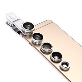 Bộ ống kính máy ảnh điện thoại thông minh 5 trong 1 với góc rộng & macro 0,67X + Ống kính mắt cá 180 ° + Ống kính tele 2X + Ống kính CPL - Bạc-Màu Bạc