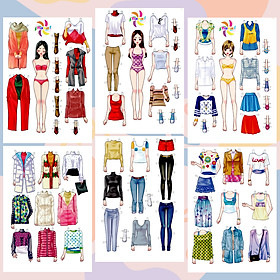 Búp bê giấy (paper doll)  thay đồ phong cách Hàn Quốc giấy cắt thủ công cho bé Combo 6 hình siêu đáng yêu BBG0020
