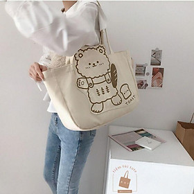 Túi tote gấu bánh mì và sanwich chất liệu canvas đeo vai size to họa tiết in sắc nét mã TP2 | tiemtuitotebypat