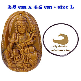 Mặt Phật Phổ hiền đá mắt hổ 4.5 cm kèm vòng cổ dây da nâu - mặt dây chuyền size lớn - size L, Mặt Phật bản mệnh