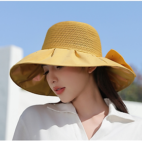 Mũ rộng vành chống nắng chống tia cực tím gắn nơ phong cách Hàn mới, nón nữ đi nắng đi biển thời trang