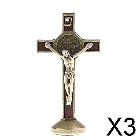 3xCrucifix Jesus Christ Cross Statue Figurine for Car Home Chapel Decor Bronze