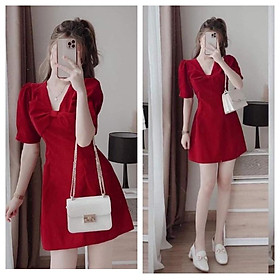 Đầm Nhung Đỏ Dạo Phố Kết Nơ Ngực Cực Xinh BY8343
