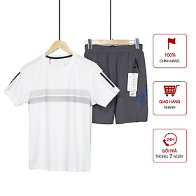 Set Bộ Quần Short Xám Áo Thun Nam Trắng Có Cổ Ngắn Tay Thời Trang Nam tính Cao Cấp Big Sport