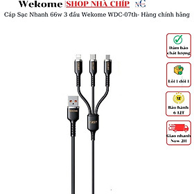 Cáp Sạc Nhanh 66w 3 đầu Wekome WDC-07th- Hàng chính hãng