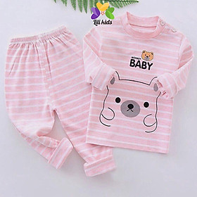 Bộ thu đông cho bé LILIKIDS in hình gấu chất cotton nỉ mềm và ấm Bộ dài