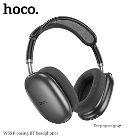 Tai nghe chụp tai Bluetooth V5.4 Hoco W55 phiên bản 90h có mic đàm thoại hỗ trợ khe cắm thẻ nhớ,cổng AUX, nghe nhạc (màu đen) - Hàng chính hãng