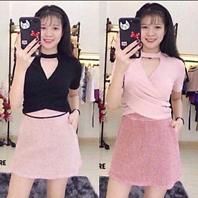 Áo Croptop Vạt Chéo Vòng Cổ - Kèm Ảnh Thật