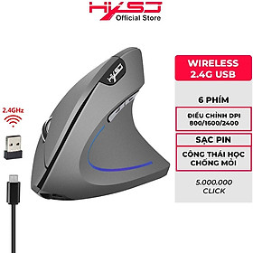 Chuột không dây kiểu đứng HXSJ T22 Sạc pin wireless USB 2.4GHz chống mỏi tay dùng cho pc laptop táo tablet tivi - hàng chính hãng