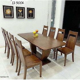 Bộ bàn ăn gỗ sồi màu óc chó mẫu mới A13.9 , bộ bàn ăn 6 ghế 8 ghế
