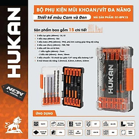 BỘ PHỤ KIỆN MŨI VÍT ĐA NĂNG 15 CHI TIẾT G1-BPK015 HUKAN -HÀNG CHÍNH HÃNG
