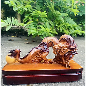 Mua Tượng phong thủy nhất long vờn ngọc bằng gỗ bách xanh pu giả cổ kt 21×13×9cm