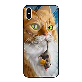 Ốp lưng kính cường lực cho iPhone Xs Max Nền Mèo Và Chuột - Hàng Chính Hãng
