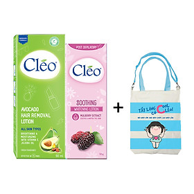 Bộ đôi Lotion Tẩy Lông Cléo Avocado 90ml + Sữa dưỡng dịu da sau tẩy lông Cléo - giúp trắng da 50g - TẶNG KÈM TÚI XÁCH TIỆN LỢI