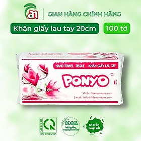 Khăn giấy rút lau tay PONYO 2 lớp gói 100 tờ khổ 19x20cm, khăn giấy khô dai xốp, họa tiết dập hoa - Thiên An Nam paper