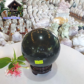 Quả cầu đá canxedon xanh đen tự nhiên Việt Nam QC735 nặng 2.4kg đường kính 12.4cm – vật phẩm phong thủy trang trí